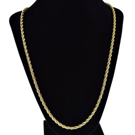 4mm Rope Chain Yellow 14k Gold Plated Twisted Braided Mens Hip Hop 24 inch Necklace