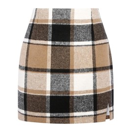 Fall Sweater Dress for Women 2025 Winter Mini Plaid Skirts for Women High Waisted Warm Pencil Short Stretchy Skirt Khaki