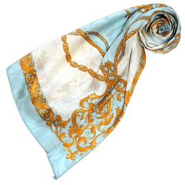 Lorenzo Cana Luxury Silk Scarf Damask Women's Scarf 100% Silk Woven Printed 88 cm x 88 cm Opulent Baroque Pattern Scarf Neckerchief 89135, blue