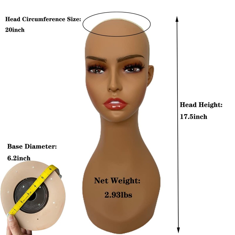 Voloria 4PCS Realistic Female Mannequin Long Neck PVC Bust Wig
