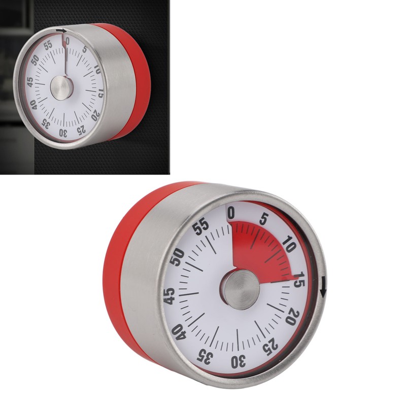 Mechanical Countdown Timer 60 Minute Magnetic Stainless Steel Visual Kitchen