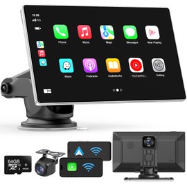 Madoec Portable Apple Carplay Screen for Car, 9" Wireless Apple Carplay & Android Auto,4K Dash Cam,1080p Backup Camera DVR,Car Audio Receivers GPS Navigation Mirror Link, Bluetooth,FM, Siri