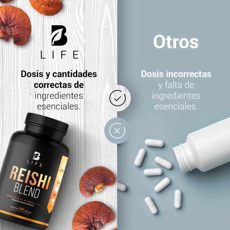 Hongo Reishi Vitaminas 200 Cáps Antioxidante Antiinflamatorio B Life