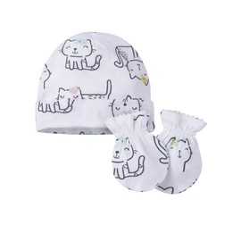 Onesies Brand Unisex Baby 12-Piece Cap and Mitten Set, cats, Newborn