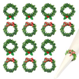 Pack of 18 Napkin Rings Christmas 5 cm Fabric Napkins Christmas Red Berries Bow Tie for Christmas Thanksgiving New Year Wedding Valentine's Day Table Ring Napkin