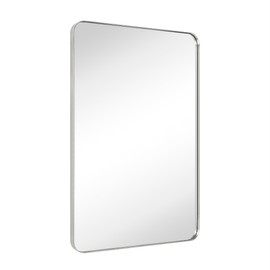 TEHOME 20x30'' Brushed Nickel Rounded Rectangle Bathroom Mirror Brushd Silver 30 x 20 inch Metal Framed Rectangular Vanity Mirror