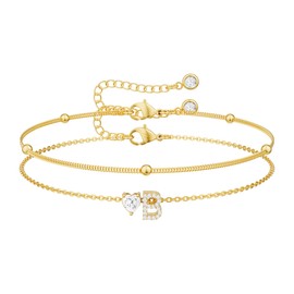 Tewiky Initial Heart Gold Bracelets for Women Trendy,Dainty 14K Gold Plated Zircon Letter Charm Bracelet Cute Simple Stack Beaded Chain Bracelets Jewelry for Women Gift, 6.5+2 inch, Brass, no gemstone