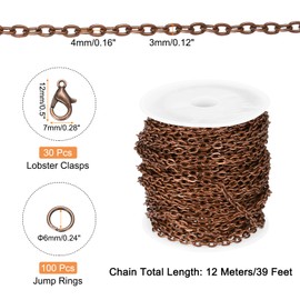 MECCANIXITY 39ft Gold Chain for Jewelry Making,Dark Brown Paper Clip Necklace Chains Bulk with Jump Rings and Lobster Clasps for Bracelet DIY Crafts-0.12 Inch