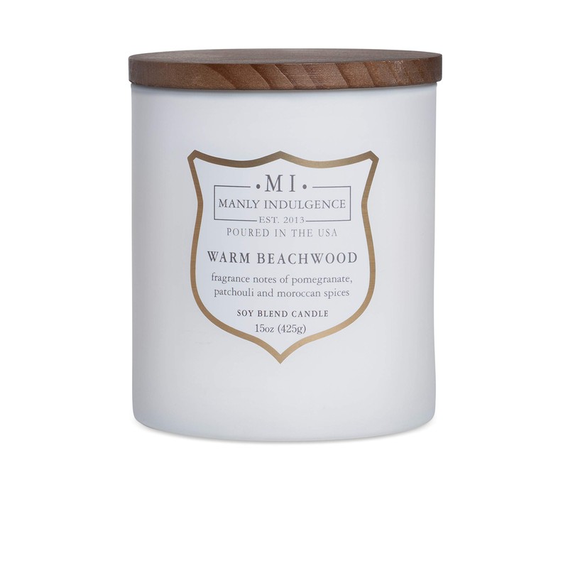 Manly Indulgence Warm Beachwood Scented Jar Candle, Medium, White