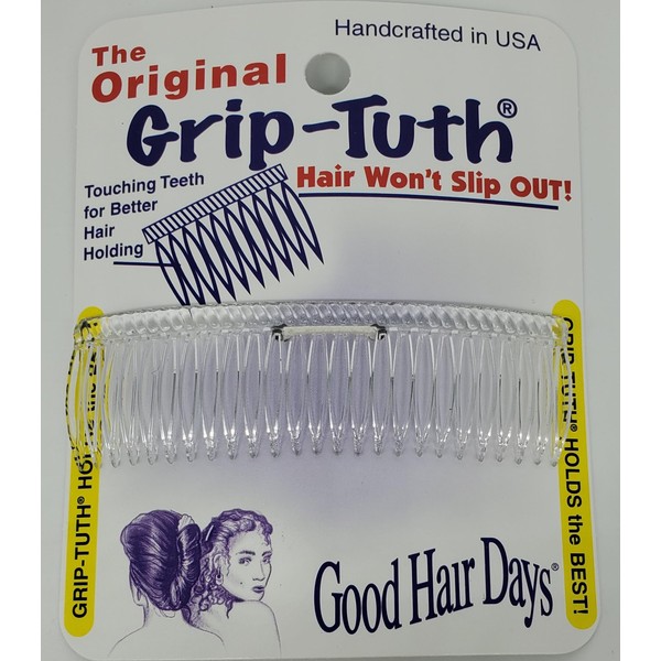 Good Hair Days Grip-Tuth Shorty Comb - Shorty Side Comb For Hair Decorative & Hair Styling - Hair Accessories For Fine and Thin Hair (Crystal, 1 Count- 3 ¼  inch)