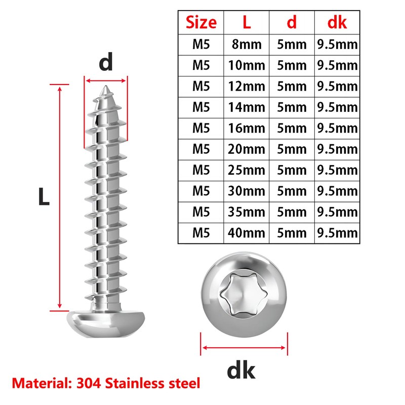 Qrity Pack of 100 M5 x 35 mm Self-Tapping Screws,