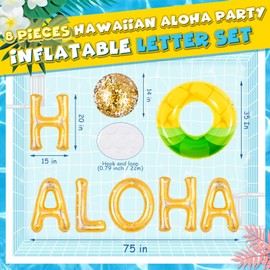 Sumind 8 Pcs Aloha Floating Pool Letters Aloha Party Inflatable Decoration 20" Floating Letters for Pool Hawaii Luau Party Decoration Float with Inflatable Beach Balls(Gold,Glitter)