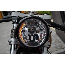 Alchemy Parts 7 inch 178mm Motorbike Headlight with Built-In LED Indicators Turn Signals | Halogen 12V 35W | Ideal for Cafe Racer Projects, Streetfighters and Street Motorbikes