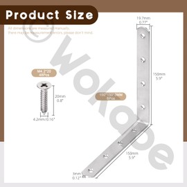 Wokape 6Pcs Silver 5.91x5.91 90 Degree Right Angle Bracket Corner Brace, Stainless Steel L Brackets Corner Bracket with Screws, Sturdy Right Angle Corner Braces for Cabinet Wood Furniture Drawer