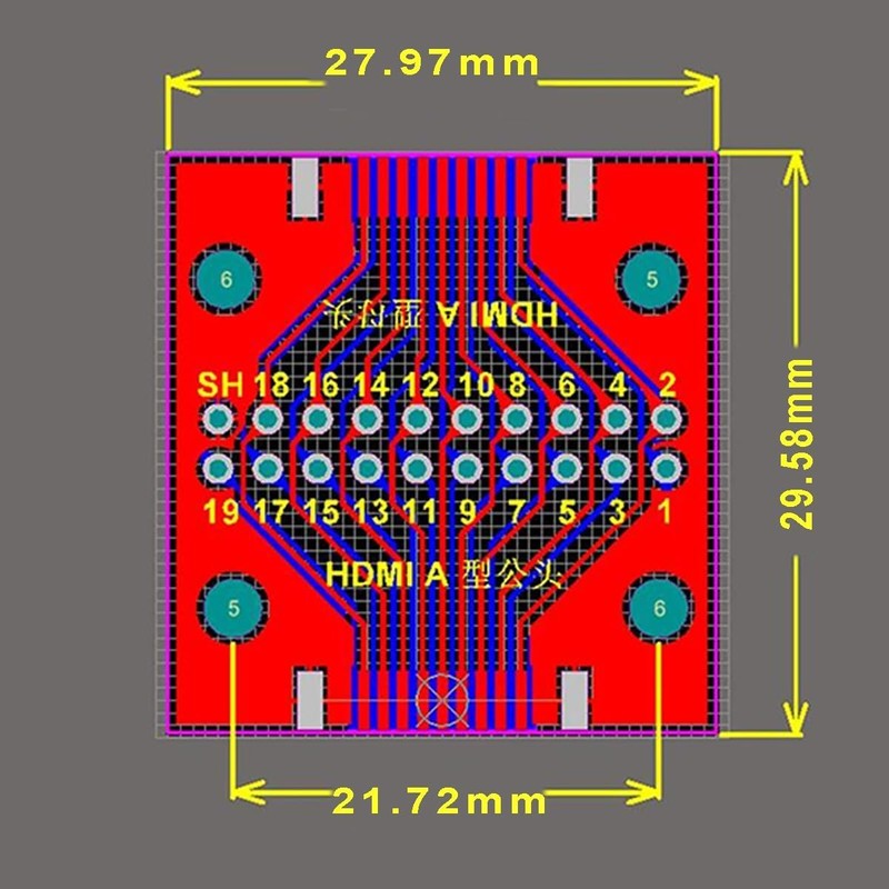 PENGLIN 2PCS HDMI Connector with Test PCB Board,2.54 Pitch 19