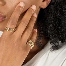 VCCKNB JEWELRY Stapelbare Ringe aus Gold und Silber für Damen, mehrere Glieder, verbundene Ringe, klobiger, ineinandergreifender Ewigkeits-Statement-Ring, Daumenring, anlaufgeschützt (B-Silber, 66)