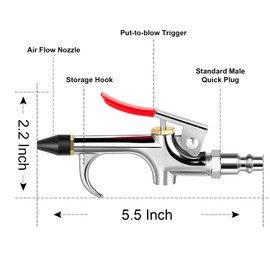 9 Pcs 2-Way Connection Air Nozzle Blow Gun Sets, Air Nozzle Kit with 1/4 Inches Standard Quick Fitting and 4 Air Nozzles, Air Compressor Accessories for Air Inflation and Dedusting