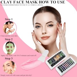 Juego De Mascarillas De Arcilla 20 Vainas, Mascarilla Facial Cuidado De La PielTé Verde, Cúrcuma, Barro Del Mar Muerto, Rosa, Oro 24K, Berenjena,...  