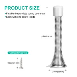 ZUOYIGD Spring Door Stopper, 6 Pack Heavy Duty Wall Mount Door Stoppes, Flexible Spring Door Stops Wall Protector with Rubber Bumper Tips (Silver)