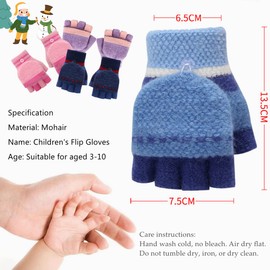 Kids Winter Warm Gloves Unisex Thermal Soft Flip Top Gloves Cute Half Finger Gloves Convertible Fingerless Mittens Knit Fingerless Gloves with Mitten Cover for 3-10Y Baby Girls Boys Toddler Cycling