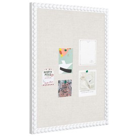 Fiwochic Linen Cork Bulletin Board with White Wood Frame and Beaded 24 x 18 in Decorative Picture Pin Boards Boho Cute Vision Board for Home Office Study Bedroom and Dorm Wall Farmhouse Decor