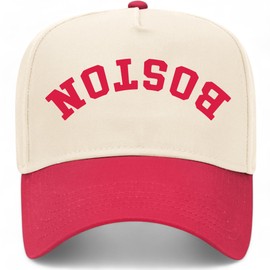 Boston Upside Down Reversed Vintage Trucker Hat | Premium Snapback Baseball Hat for Men & Women (US, Alpha, One Size, Red/Natural)