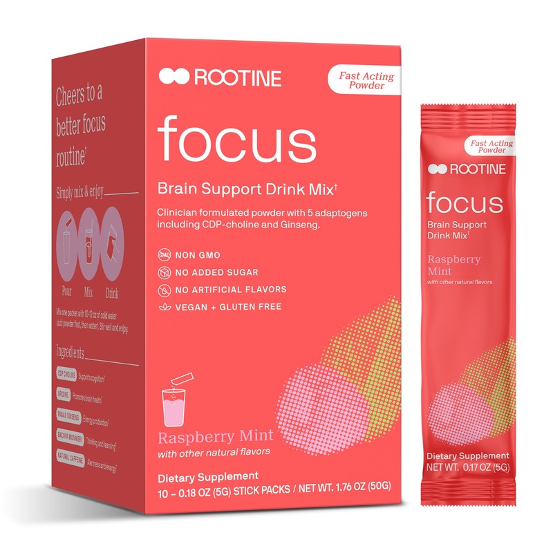 Mezcla de bebida totalmente natural Rootine Focus para reforzar el