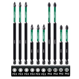 Pronese 10 pcs 150 mm and 90 mm PZ2 & PH2 Magnetic Impact Driver Bits, Long S2 Steel Magnetic Drill Bits