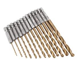 ZONADA 1/4” Hex Shank HSS Drill Bits, 13pcs in Set Titanium Coated Drill Bits, 1.5mm-6.5mm, High Speed Steel Quick Change for Woodworking, Plastic, PVC, Cardboard