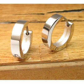 Kikuchi Ohrringe Titan Stäbchen Edelstahl Creolen Kantig hochglänzend Silber Gold Schwarz Frau Herr Ø 13-18 mm nach Wahl (Ø 16 mm / 4 mm/Silber)