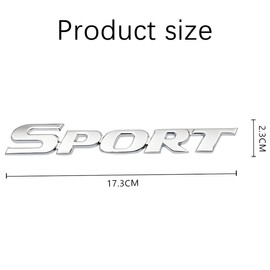 Adunsiaoto 3D Metal Sport Premium Car Side Boot Emblem, Sport Logo Emblem Car Boot Mudguard Badge 3D Sticker, Car Sticker Sport Metallic 3D Tailgate Sticker (Silver)