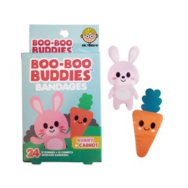 Boo Boo Buddies Kids Adhesive Bandages, Kids Self-Adhesive Sterile Bandages Pack for Toddler Girls & Boys, Adults First Aid, Protect Scrapes and Cuts | 24 Pcs (Bunny + Carrot)