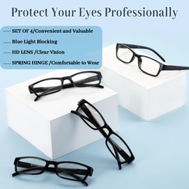 LUFF 4PACK Anti-Blue-Light Reading Glasses - Fashion HD Reader,Reduce Eyestrain Lightweight Computer Eyeglasses for Women Men