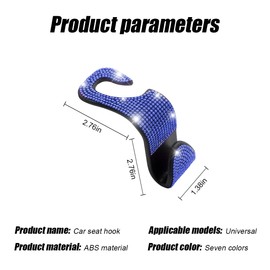 Bling Car Seat Headrest Hooks, 4PCS Handcrafted Rhinestones Seat Hanger Organizer for Handbag Purse Scarf, Universal for Cars, Auto Interior Accessories for Women Men (Blue)