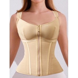 Women's Solid Color Shapewear  Top, Lady Tummy Control Shaper, Women's Shapewear for Daily Wear:_Apricot_XS