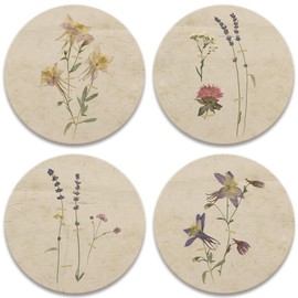 CoasterStone AS459 Drink Coasters, 4.25", Pressed Flowers