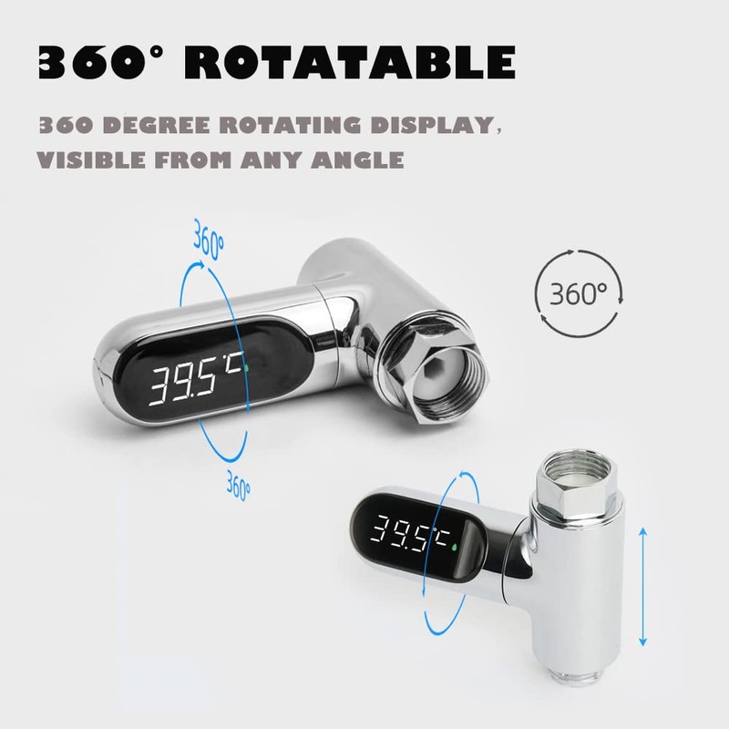 Shower Thermometer,Led Digital Display 360°Rotating Screen Baby Bath Water Power