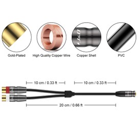 J&D 3.5 mm to 2 RCA Cable, Durable Copper Shell Heavy Duty PVC Coated 3.5mm Female to 2RCA Female Stereo Audio RCA Cable Adapter, 0.65 Feet