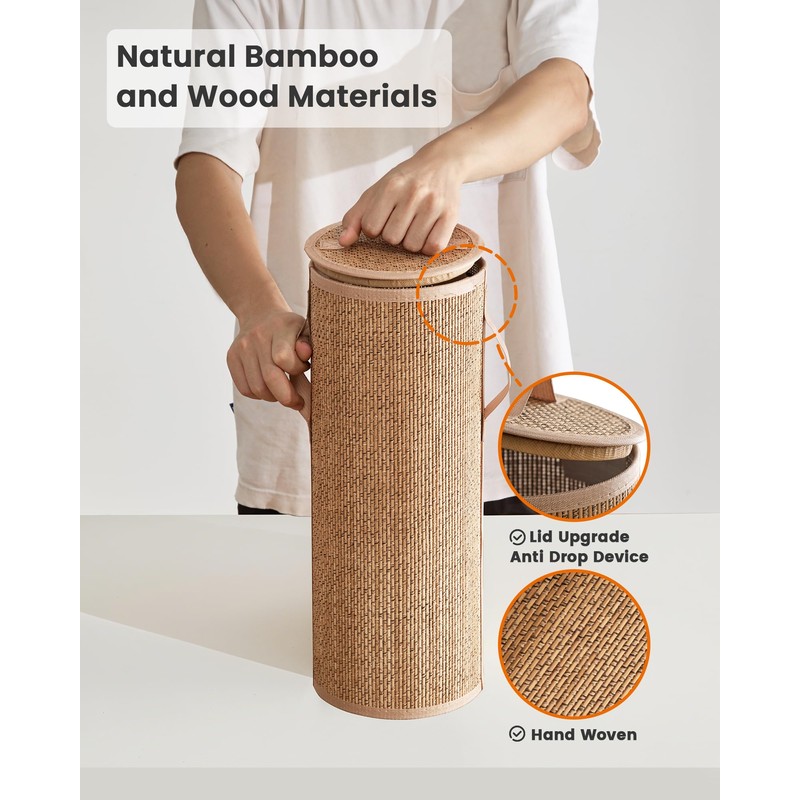 WAOHANAZ Bamboo Toilet Paper Storage Basket with Lid & Handle