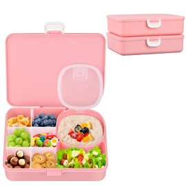 Pawtong 2 Pack Snackle Box Container for Kids,Adjustable Compartments,Reusable Snack Containers with Lids,Easy-Open Latch,Lunch Food Containers,Dishwasher Safe,Leak-Proof Silicone Ring (2 Pack- Pink)