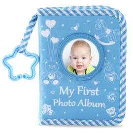 ZOIIWA Baby's My First Family Album Soft Photo Cloth Book Blue Boy My First Book of Photos Blue Baby Memory Album Gift Holds 4x6 Pictures for Babies Newborn Toddler & Kids Baby Shower