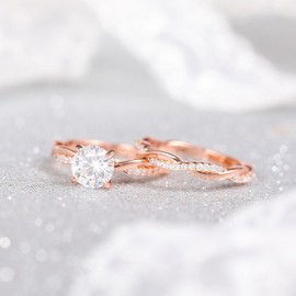 Mameloly 1.5ct Engagement Rings for Women Round Bridal Ring Sets Rose Gold Cubic Zirconia Wedding Band Twisting Infinity Pave Set Size 7