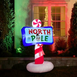 Fraser Hill Farm 6-Ft. Tall North Pole Sign Blow Up Inflatable with Lights, Outdoor Christmas Inflatable Decoration for Lawn and Yard, Giant Festive Holiday Decor