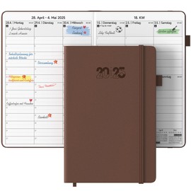 JAYSOO® Calendar 2025 Weekly Planner 21 x 14.5 cm Daily Plan and Timetable, 12 Month Diary Hardcover (Jan-Dec. 2025) for Work, Learning and Family Plan - Dark Brown