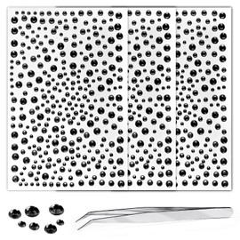3 Sheets Black Rhinestone Stickers Self Adhesive Gems 3-6mm Diameter Diamante Crystal Decals Festival Face Jewels Bling Pearls for Face Eye Makeup Nail Body Crafts includes Tweezers