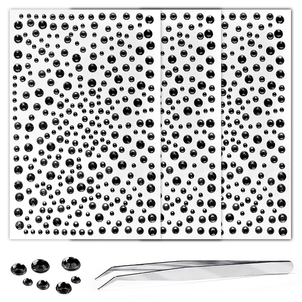 3 Sheets Black Rhinestone Stickers Self Adhesive Gems 3-6mm Diameter
