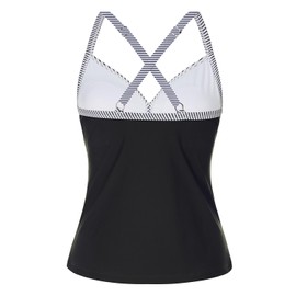 Women Tankini Bathing Suit Top - Twist Front V Neck Swim Top Ruched Tummy Control Top Only No Bottom 2025 Black White Striped L