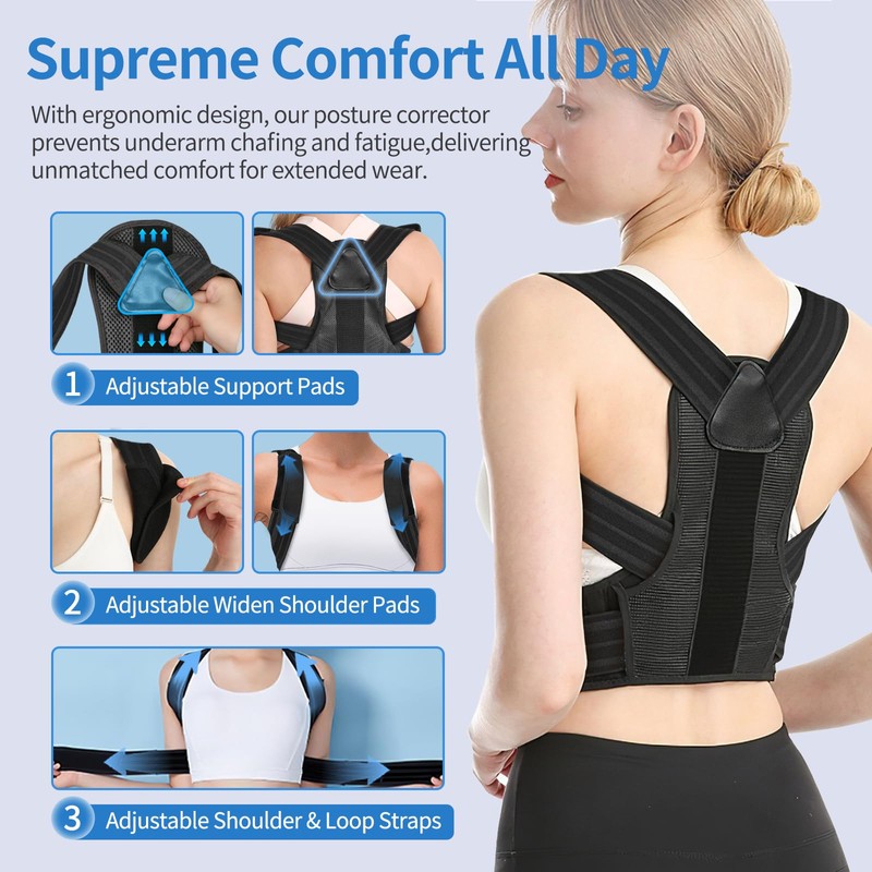 Back Brace Posture Corrector for Women and Men, Adjustable Back