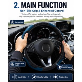 Car Steering Wheel Cover for 14.5–15 Inch Wheels – PU Leather Non-Slip Grip with Carbon Fiber Style for Daily Driving