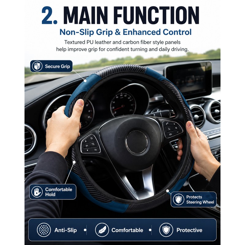 Car Steering Wheel Cover for 14.5–15 Inch Wheels – PU